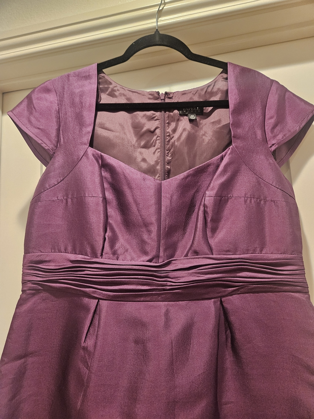 Adrianna Papell Plum Satin Cap-Sleeve Cocktail Dress - Picture 2 of 7